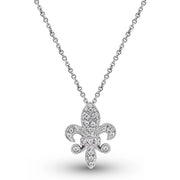 14K White Gold Diamond Fleur Di Lis Necklace
